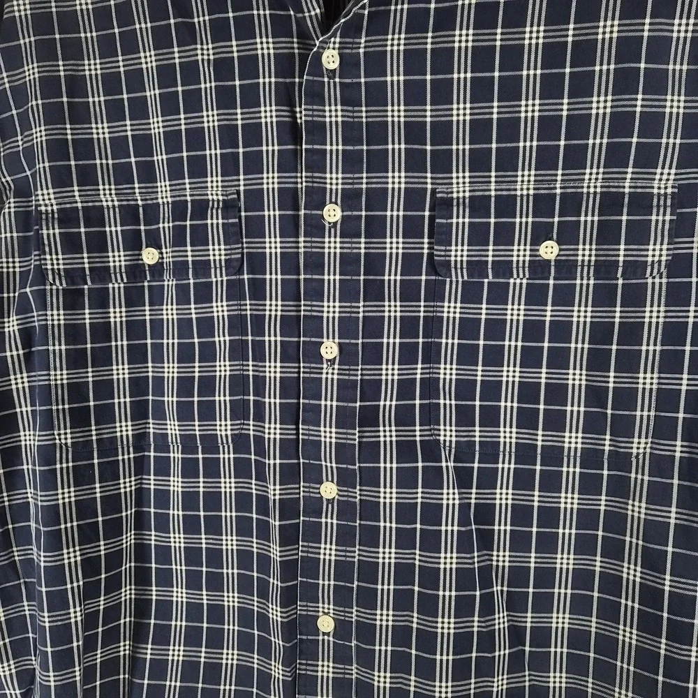 Polo Ralph Lauren‎ Navy Plaid Button Up Shirt Preppy Dark Academia L